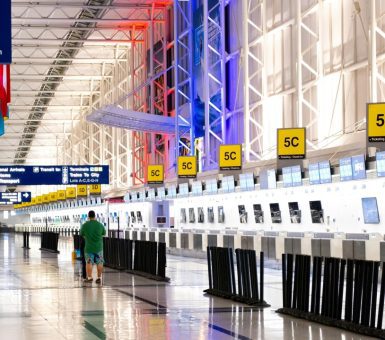 Internal shot of check in desks of airport